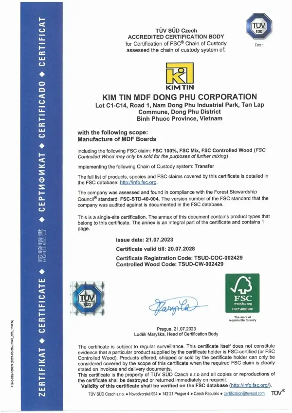 Goldenland FSC Chain of Custody certificate ensuring responsible wood sourcing