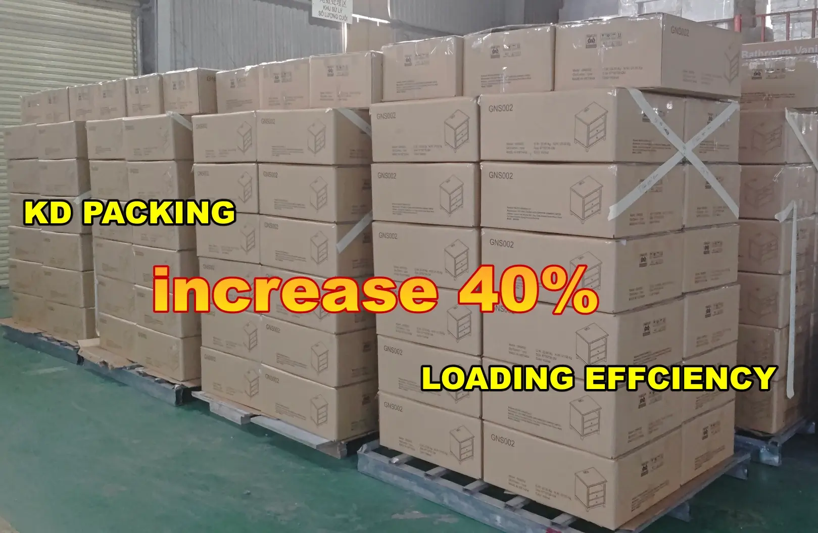 Flat-pack furniture packaging improving container loading efficiency